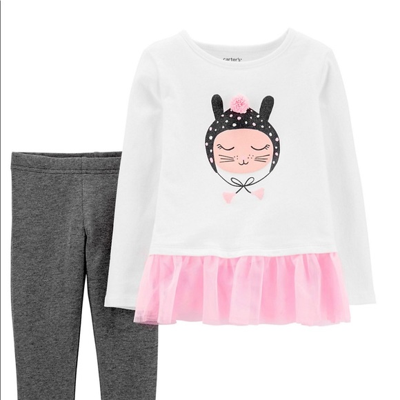 Carter’s Baby Cat Peplum Top Leggings 2 Pc Set 24M - Picture 1 of 3